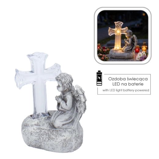 Décoration LED de cimetière avec ange en prière et croix
