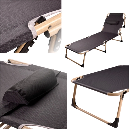 Lit de camp pliable LUARO avec dossier réglable, 193 cm – Gris