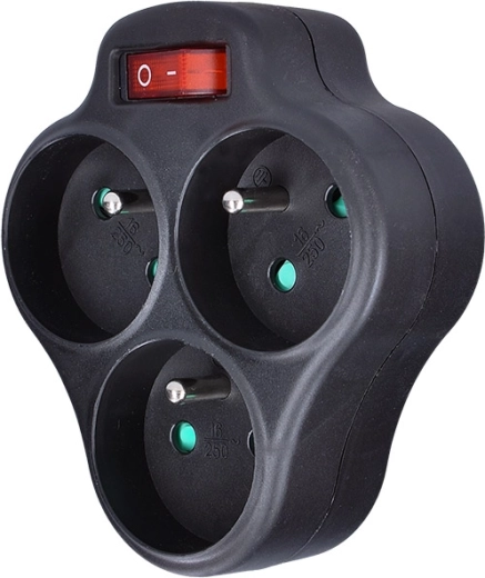 Multiprise Solight pour prise murale avec interrupteur, 3 prises, noire