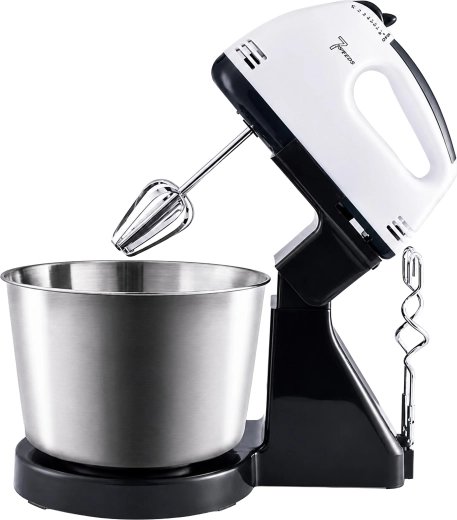 Batteur électrique de cuisine avec support et bol en acier inoxydable, 7 vitesses