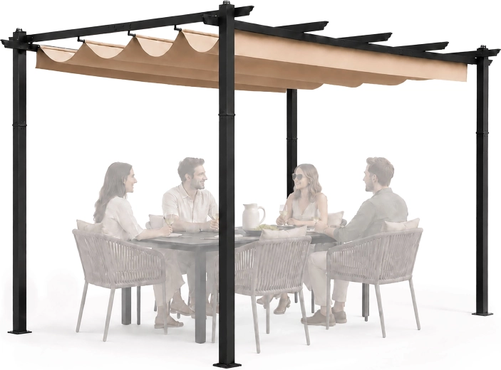 Pergola de jardin MultiGarden 3 × 4 m avec toit coulissant, beige