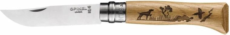Opinel N°08 Inox Animalia Dog couteau de poche, bois de chêne, 8,5 cm