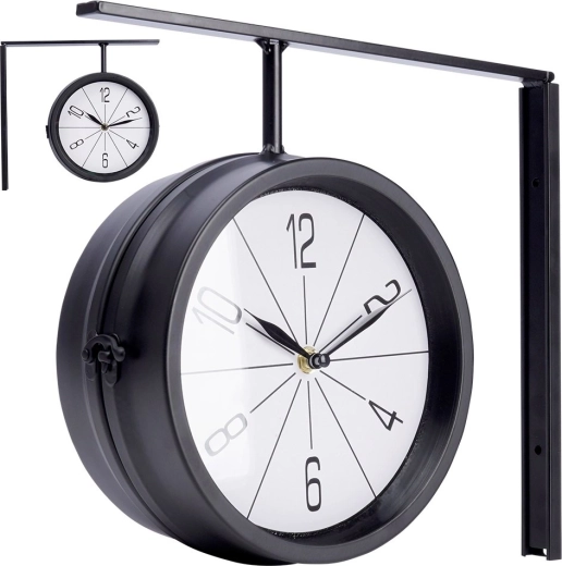 Horloge murale métallique double face 30,5 × 9,5 × 28 cm, noire