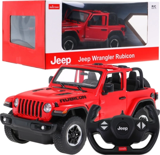 Jeep Wrangler Rubicon Rastar rouge, voiture télécommandée RC 1:14 avec télécommande 2,4 GHz