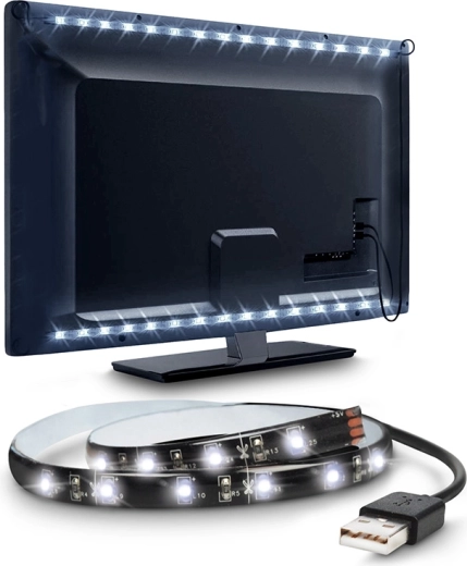 Ruban LED Solight pour TV et PC, 100 cm, USB avec interrupteur, blanc froid