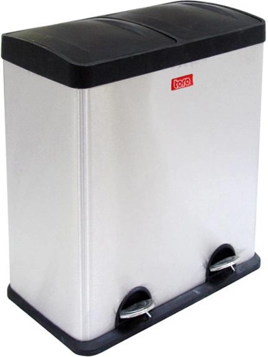 Poubelle à pédale en acier inoxydable pour tri des déchets TORO 60 l