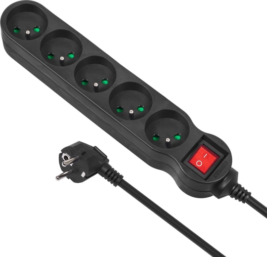 Bloc multiprise Maclean Energy avec 5 prises et interrupteur, 1,4 m, noir