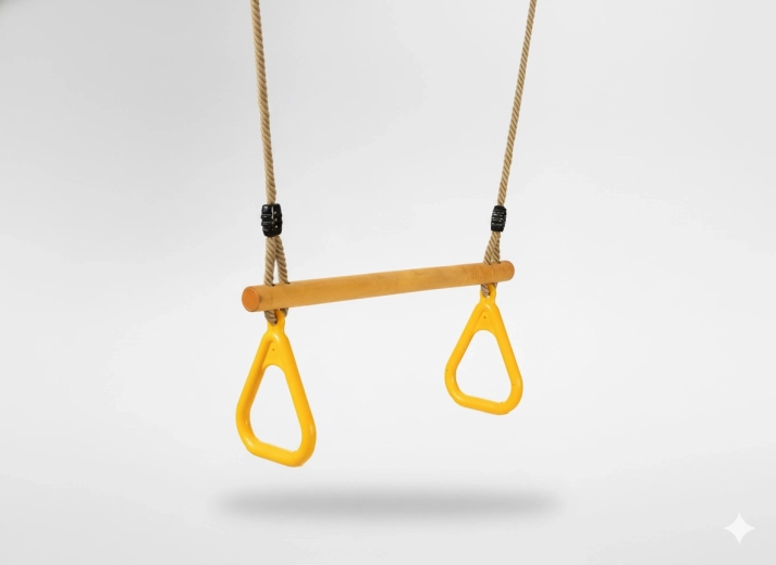 Balançoire trapèze en bois pour enfants avec poignées triangulaires