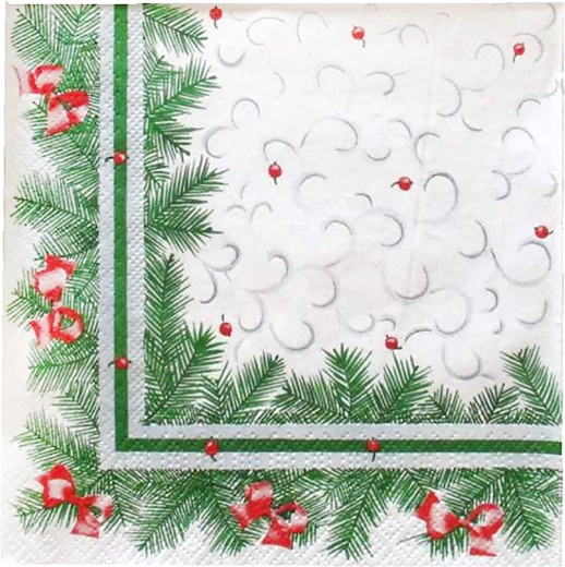Serviettes en papier à plusieurs épaisseurs avec motif de branches de conifères de Noël 33 × 33 cm