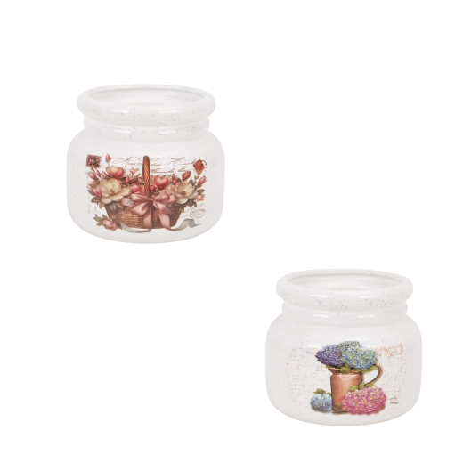 Cache-pot en céramique blanc 20 × 20 × 16,5 cm (assortiment de motifs)