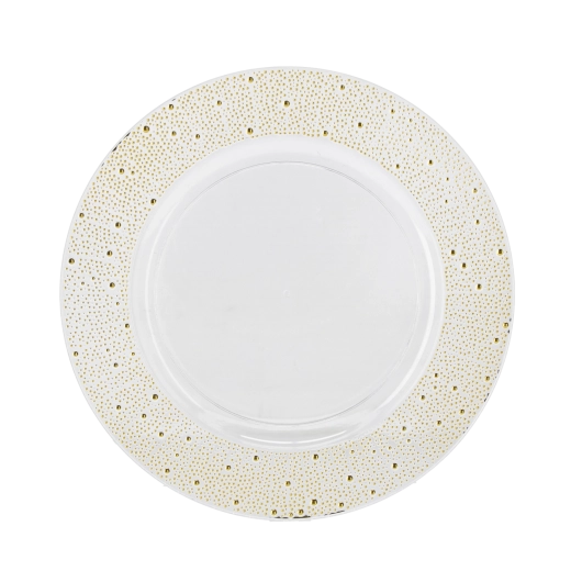 Sous-assiette décorative ronde 33 cm, transparente avec décor doré