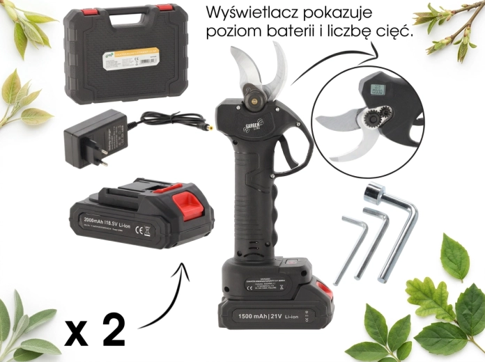 Sécateur de jardin sans fil 21 V, coupe jusqu’à 30 mm