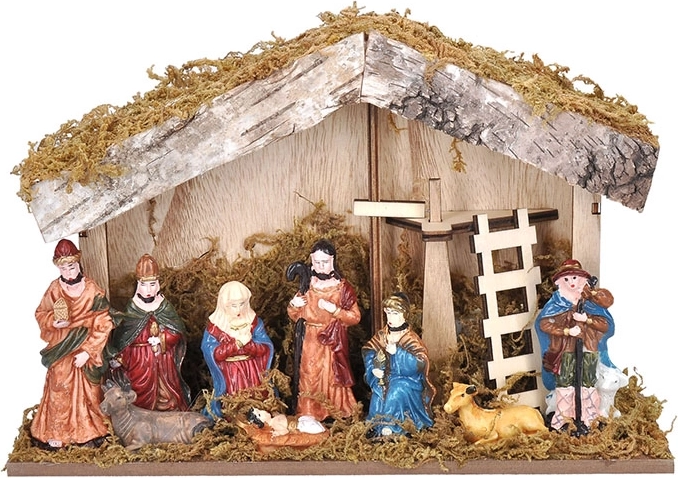 Finition en bois avec figurines colorées