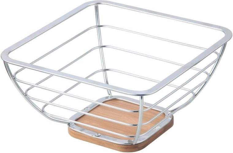 Corbeille à fruits en chrome et bambou 24 × 24 × 12 cm