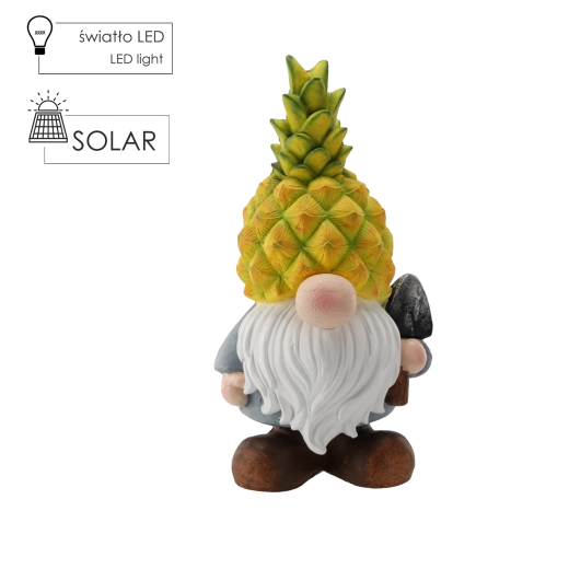 Figurine de jardin lutin ananas avec éclairage LED solaire 40 cm