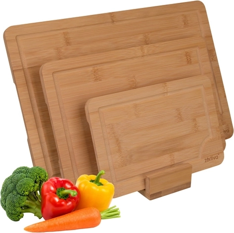 Ensemble Zortiva de planches à découper en bambou avec support – 3 pcs