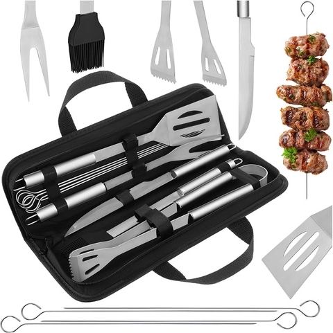Set d’ustensiles de barbecue KAMINER en acier inoxydable, 9 pièces dans un étui rigide