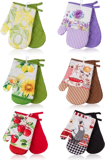 Maniques de cuisine avec boucle 27 × 17 cm, lot de 2 pièces, motifs assortis