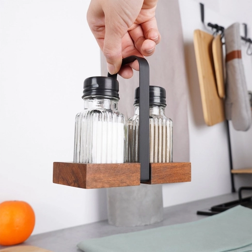 Support en bois pratique avec poignée métallique