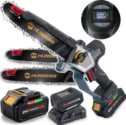 Élagueuse à chaîne sur batterie Humberg HM-437 21 V 4,0 Ah (guides 8" et 10")