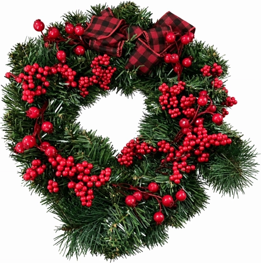Couronne de Noël pour porte avec nœud et baies rouges 40 × 40 cm
