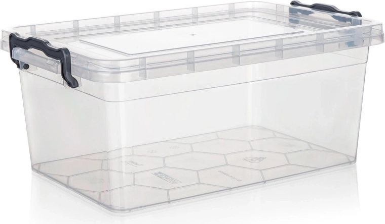 Boîte de rangement GEMA 9 l avec couvercle et clips, transparente