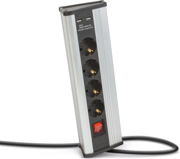 Bloc multiprise d'angle avec interrupteur, 4 prises et ports USB