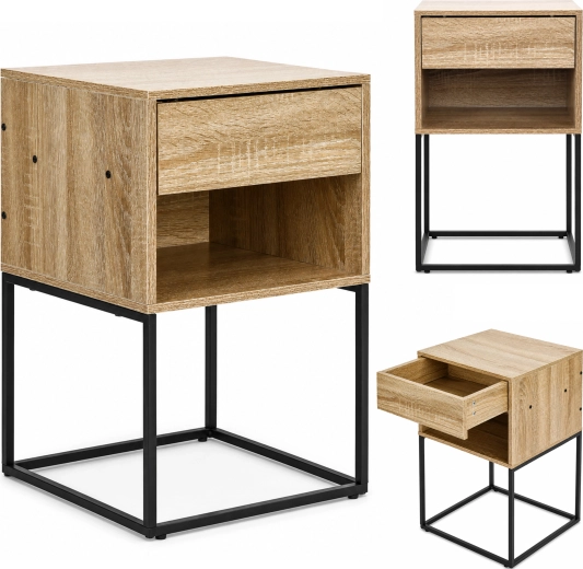 Table de chevet avec tiroir et étagère ModernHome en décor chêne clair