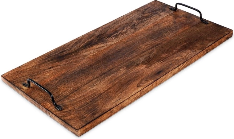 Planche de service en bois avec poignées métalliques 56 × 29,5 cm