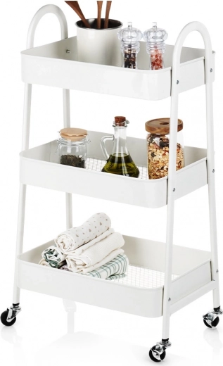 Étagère métallique mobile à 3 niveaux blanche 44 × 31,5 × 78,5 cm
