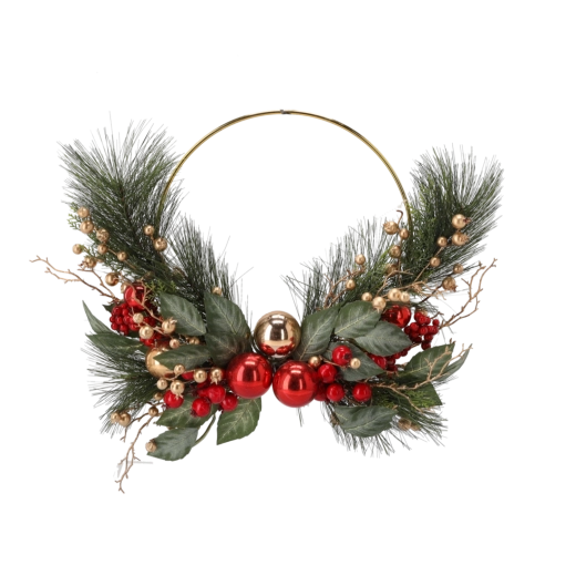 Couronne de Noël rouge-or 60 × 38 × 10 cm - 1 pièce