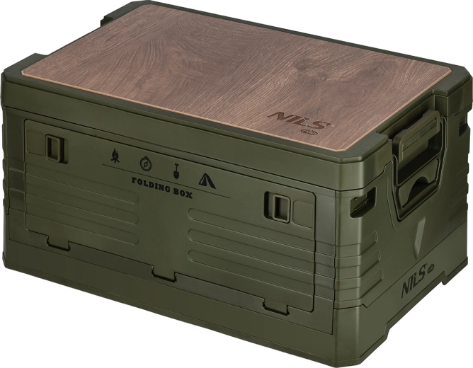 Boîte de rangement pliante avec couvercle et plateau en bois 32 l vert NILS Camp