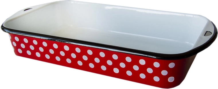 Plat à rôtir émaillé 30 × 18 cm, 2,7 l – pois rouges