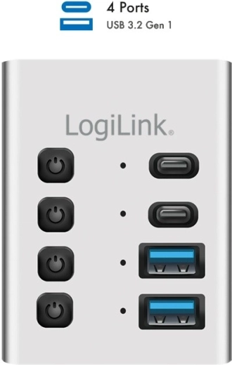Hub USB 4× USB 3.2 Gen 1 avec interrupteurs individuels et câble 2‑en‑1 USB‑A/USB‑C LOGILINK