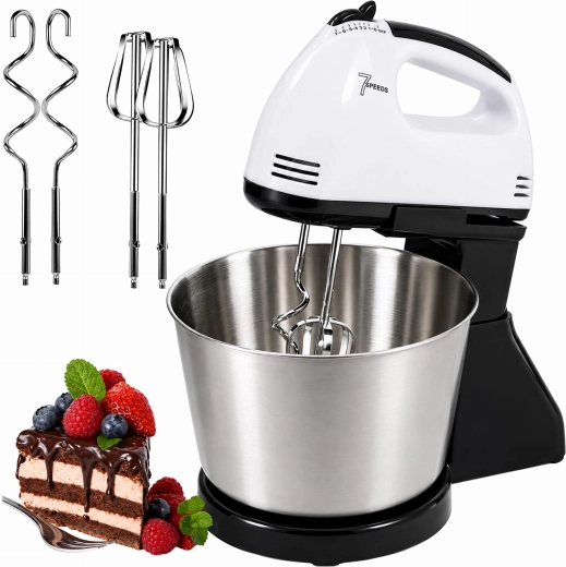 Mixeur plongeant de cuisine avec support et bol en acier inoxydable, 7 vitesses