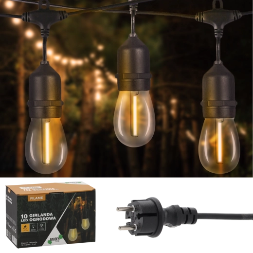 Guirlande lumineuse extérieure 10 m avec 10 LED E27, blanc chaud, IP44
