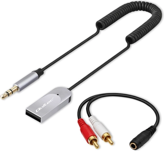 récepteur audio Bluetooth 6.0 sans fil pour maison et voiture avec 2× RCA, prise jack 3,5 mm AUX et alimentation USB, microphone
