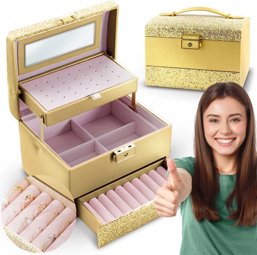 Boîte à bijoux dorée MASSIDO avec poignée et serrure