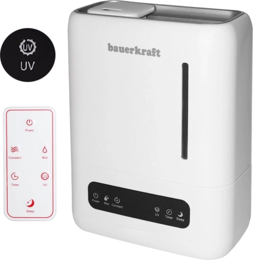Humidificateur d’air à ultrasons Bauerkraft avec filtre UV, aromathérapie, minuteur et télécommande