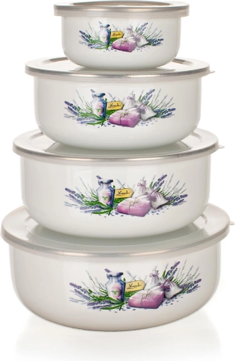 Ensemble de bols émaillés avec couvercles Lavender, 8 pièces