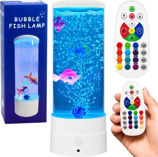 Veilleuse LED décorative en forme d’aquarium avec poissons RGB (16 couleurs), blanche, USB