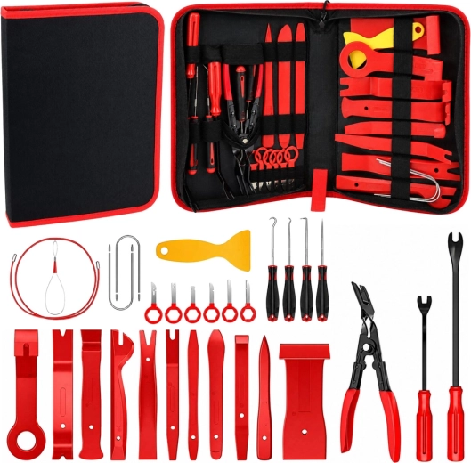 Kit d’outils de démontage de garnitures et baguettes auto – 41 pièces avec organiseur