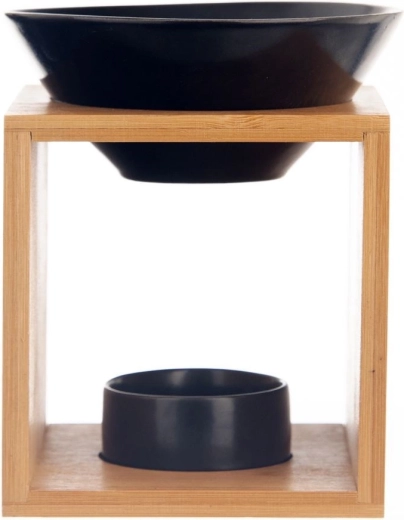 Brûle-parfum en bambou avec coupelle noire 12 × 11 × 14 cm