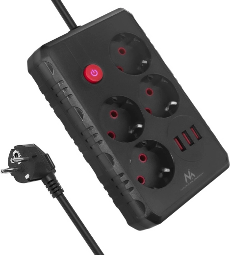 Multiprise parafoudre MACLEAN MCE392, 4 prises et 3× USB, 1,5 m, noir