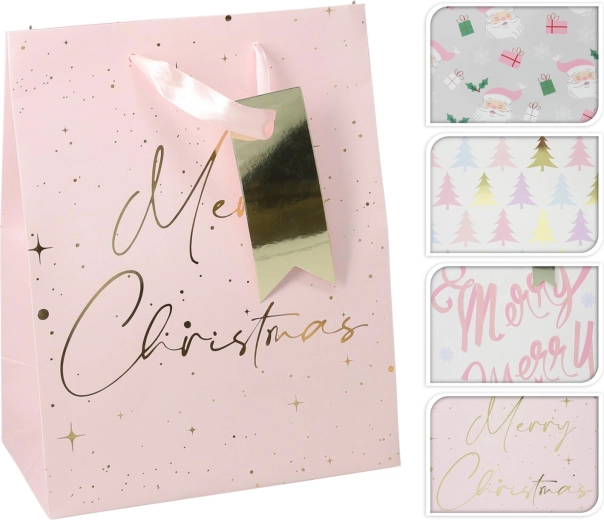 Sac cadeau de Noël rose M 23 × 18 × 10 cm, assortiment de motifs