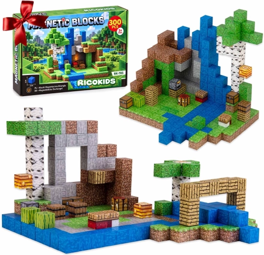 Jeu de construction magnétique avec cubes pixelisés, 300 pièces