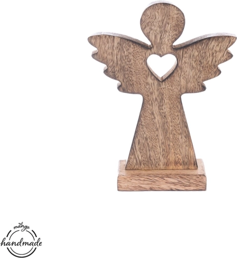Ange en bois de manguier avec cœur 16,5 cm