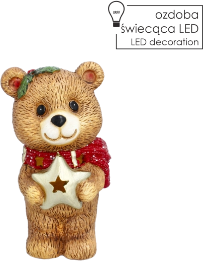 Figurine décorative de Noël représentant un ourson avec une étoile LED