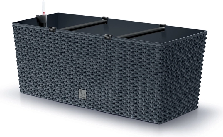 Jardinière auto-irrigante style rotin anthracite 50 cm