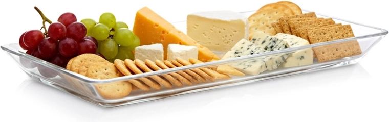 Plateau de service rectangulaire en verre 30 × 14 × 2 cm